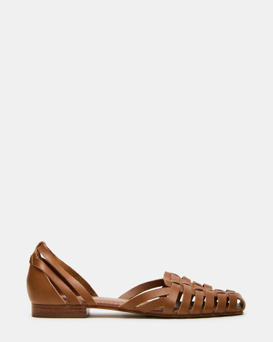 MEDLIN Tan Leather Square-Toe Fisherman Women's Flat | Steve Madden