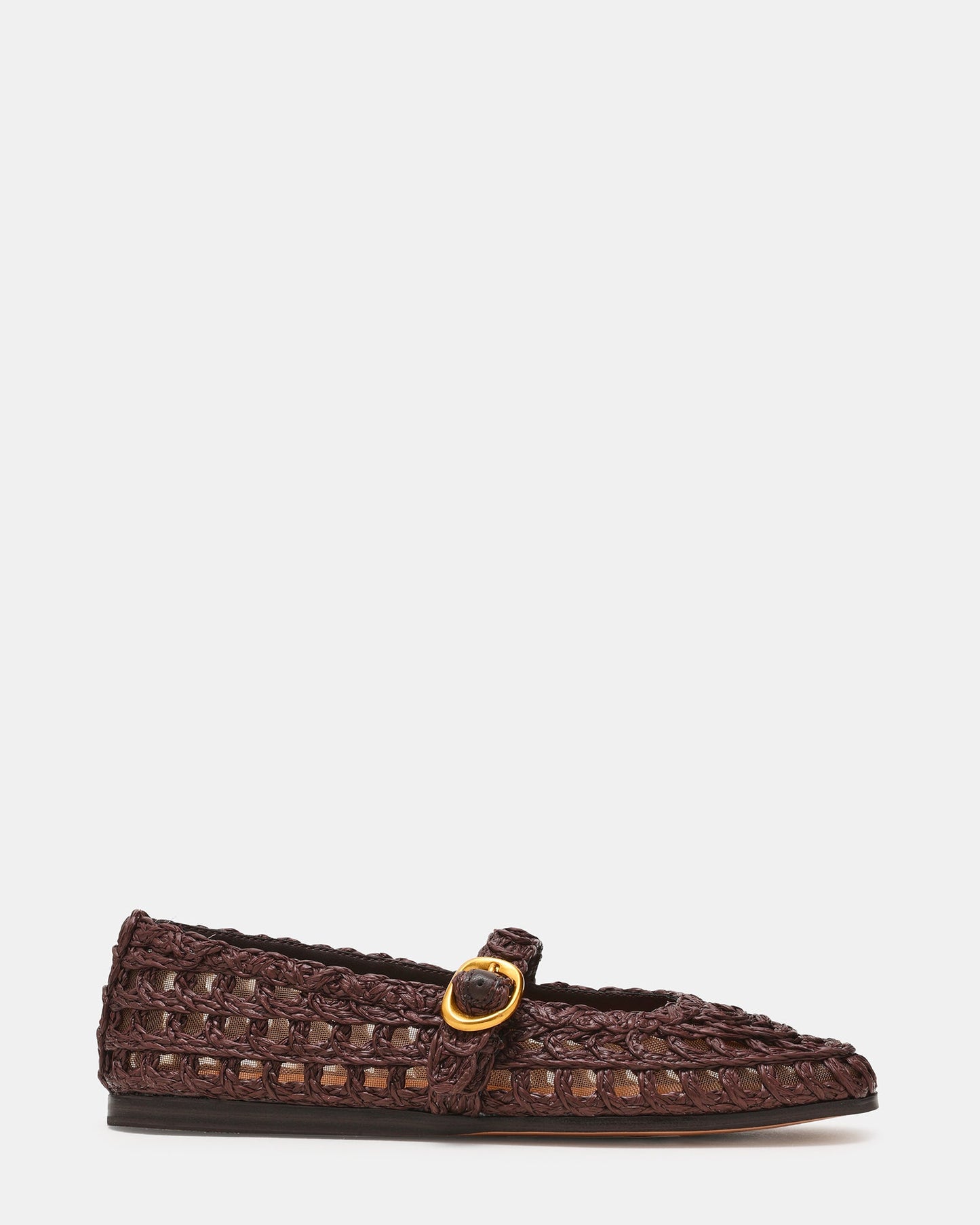 MELODY Brown Raffia Mary Jane Woven Buckle Round-Toe Women's Flat | Steve Madden