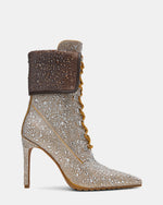 MORALS Silver Rhinestones Pointed-Toe Lace-Up Women's Ankle Boot | Steve Madden