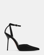 MORRIE Black Techno Fabric Satin Pointed-Toe Stiletto Women's Heel | Steve Madden