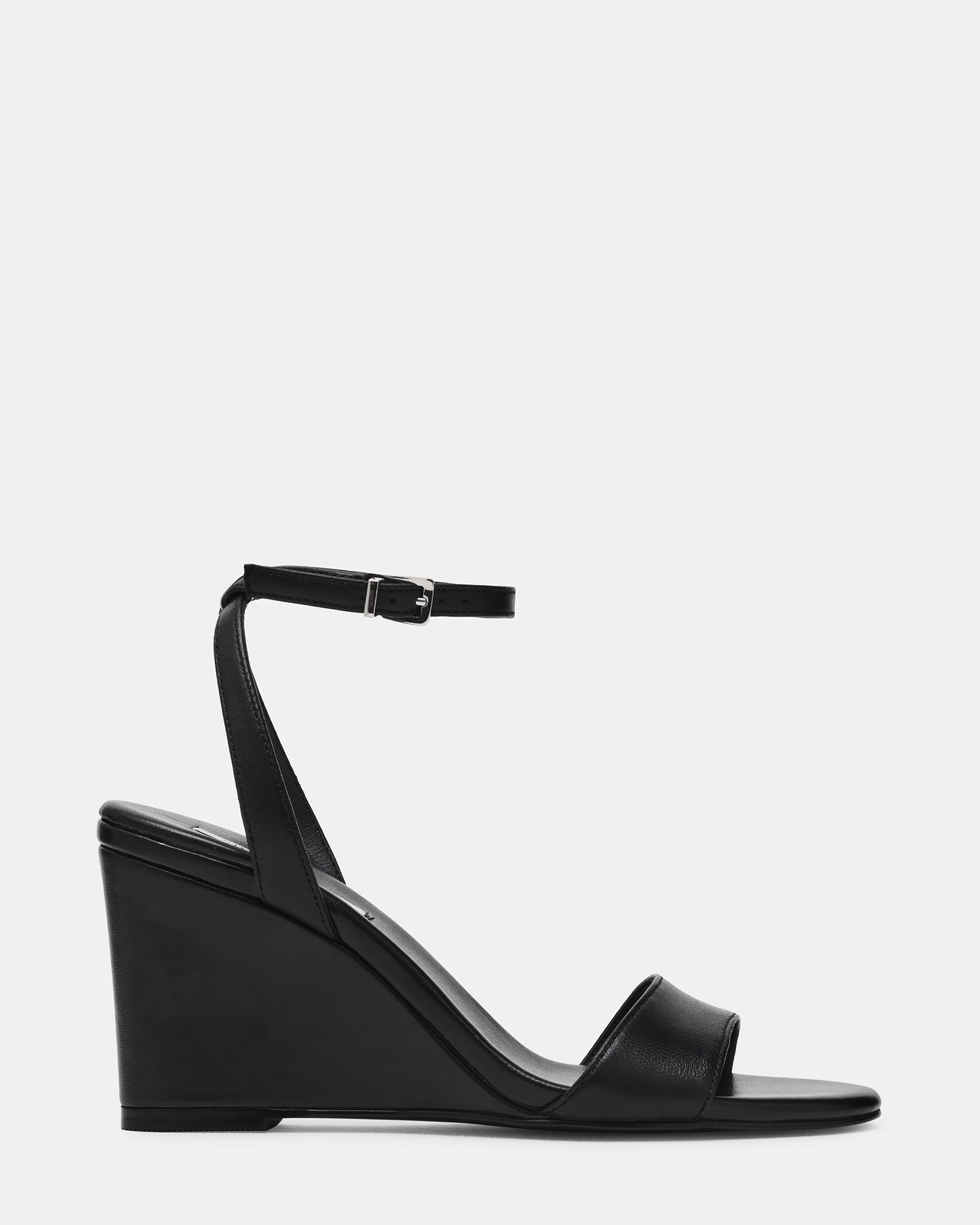 MYKA Black Leather Wedge Women's Sandal | Steve Madden
