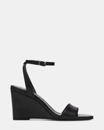 MYKA Black Leather Wedge Women's Sandal | Steve Madden