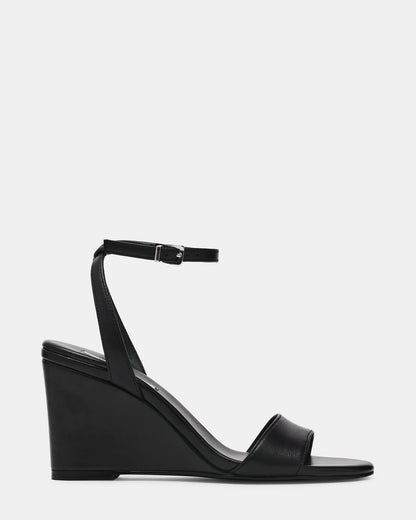 MYKA Black Leather Wedge Women's Sandal | Steve Madden