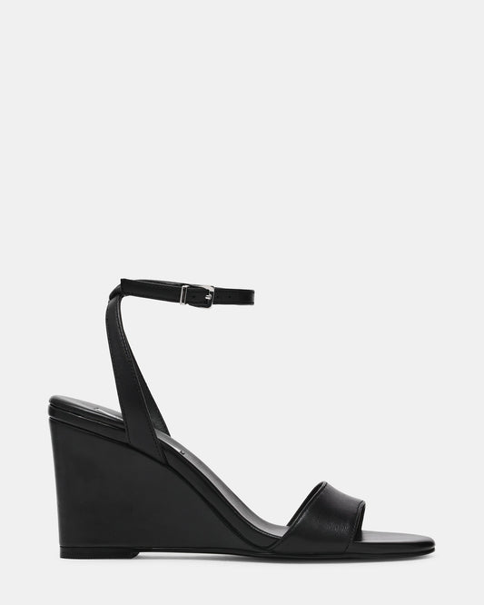 MYKA Black Leather Wedge Women's Sandal | Steve Madden