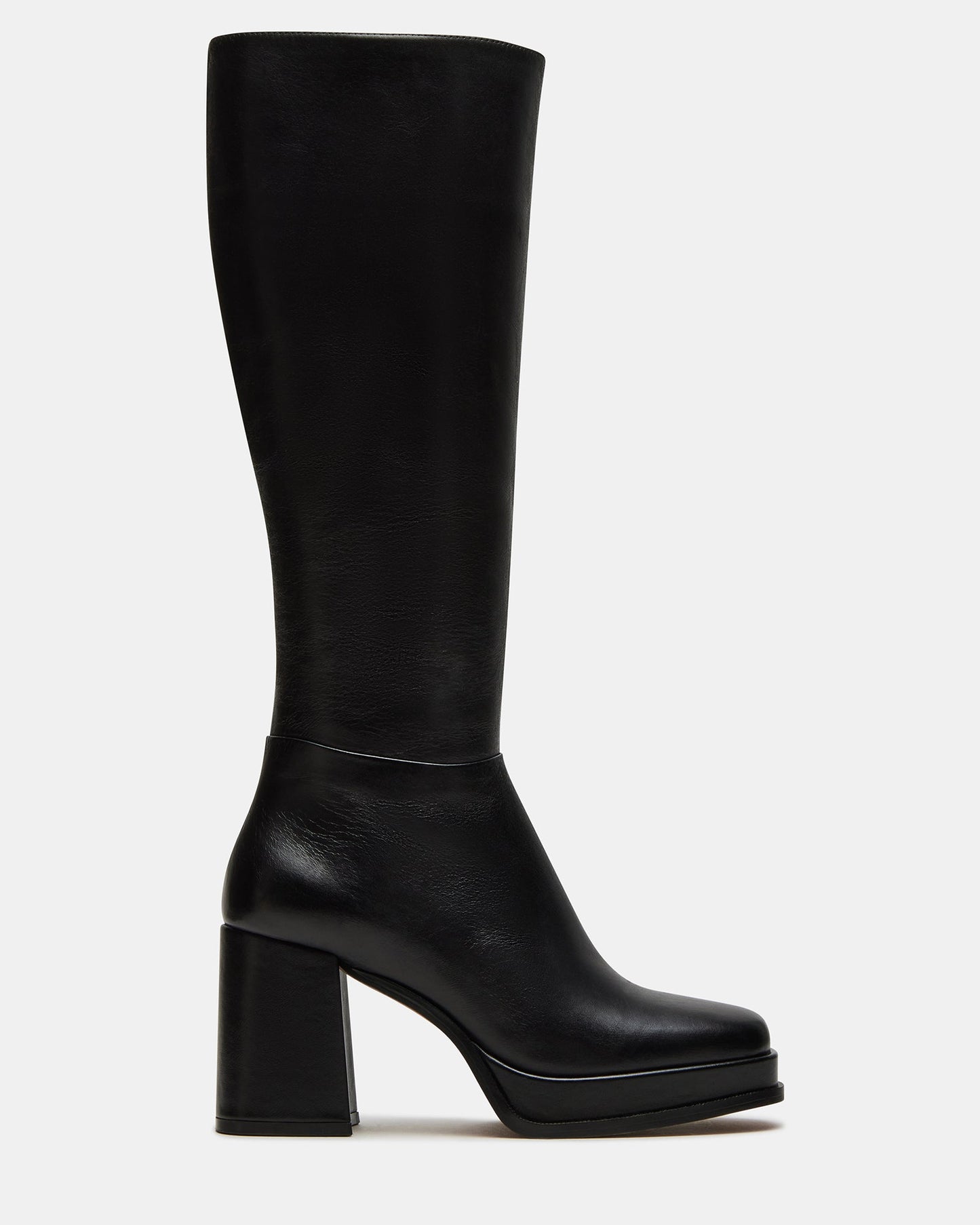 MYSTERY Black Leather Women's Block Heel Platform Boot | Steve Madden