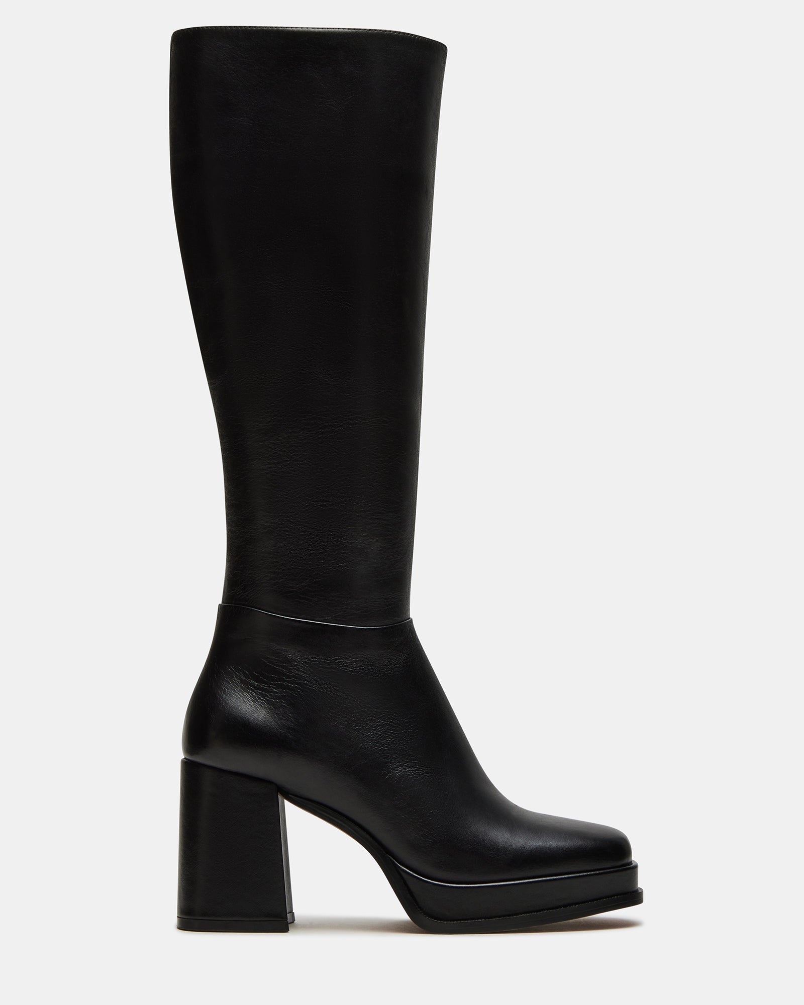 MYSTERY Black Leather Women's Block Heel Platform Boot | Steve Madden