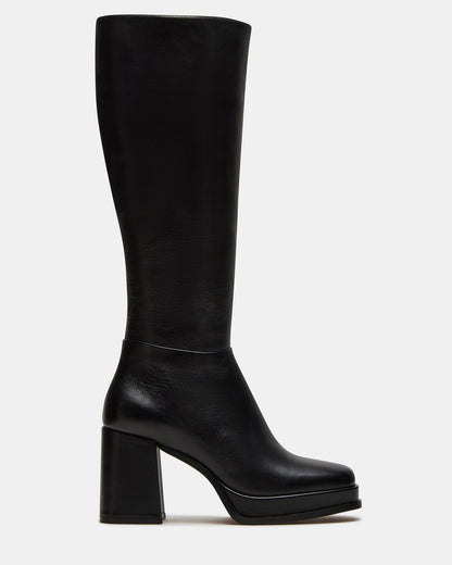 MYSTERY Black Leather Women's Block Heel Platform Boot | Steve Madden