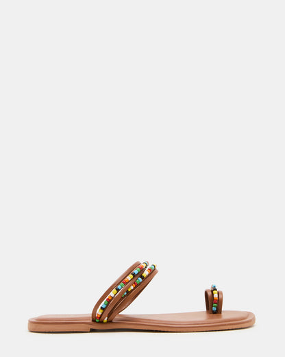 NABILA Tan Multi Sqaure-Toe Beaded Women's Sandal | Steve Madden