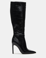 NITRO Black Eel Pointed-Toe Stiletto Heel Knee-High Women's Boots | Steve Madden