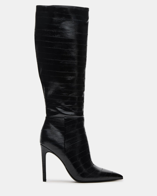 NITRO Black Eel Pointed-Toe Stiletto Heel Knee-High Women's Boots | Steve Madden