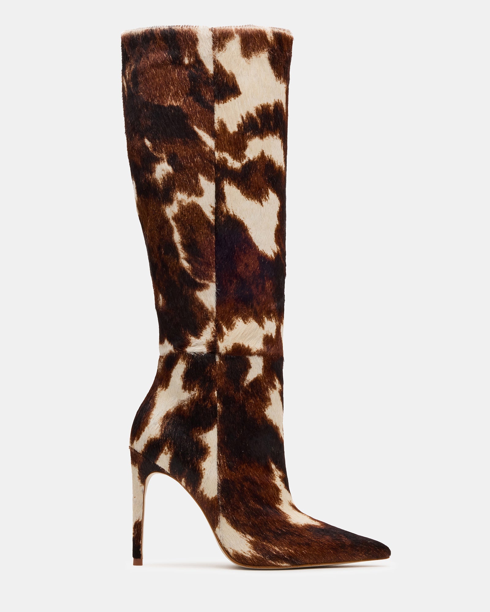 NITRO Brown Cow Print Pointed-Toe Stiletto Heel Knee-High Women's Boots | Steve Madden