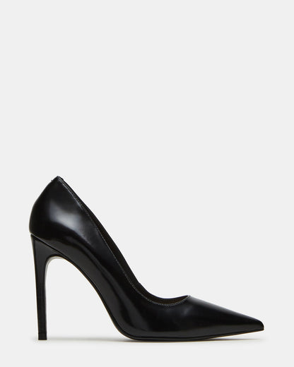 NOIR Black Leather Pointed-Toe Stiletto Pump Women's Heels | Steve Madden
