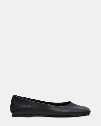 NURTURE Black Leather Square-Toe Ballet Women's Flat | Steve Madden