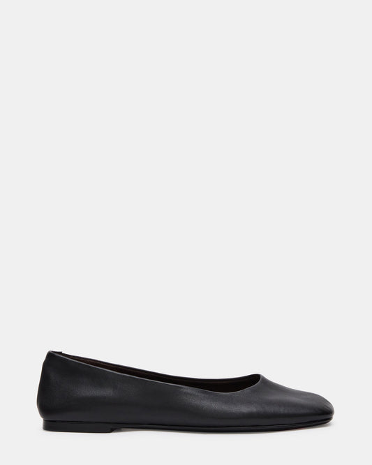NURTURE Black Leather Square-Toe Ballet Women's Flat | Steve Madden
