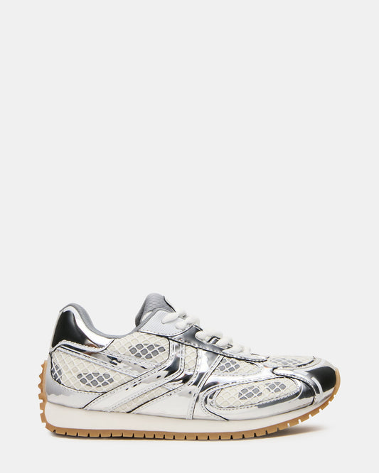 PAGER Silver Multi Low-Top Lace-Up Mesh Women's Sneaker | Steve Madden