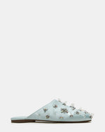 PEARSON Blue Satin Rhinstones Rounded-Toe Slip-On Women's Flat | Steve Madden