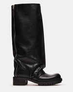 PENNY Black Leather Slouchy Fold-Over Knee-High Women's Boot | Steve Madden