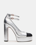 PEYTON Silver Leather Block Heel Platform Women's Heel | Steve Madden