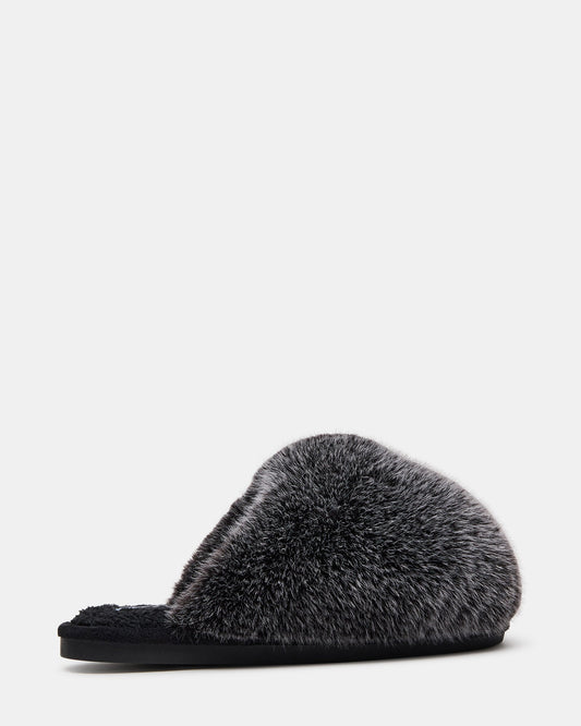 POOF GREY Slip-On Faux Fur Mule Women's Flat | Steve Madden