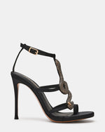 PYTHON Black Rhinestone Snake Stiletto Strappy Women's Heel | Steve Madden