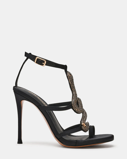 PYTHON Black Rhinestone Snake Stiletto Strappy Women's Heel | Steve Madden