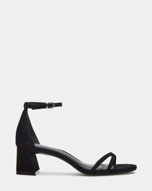 RAE Black Nubuck Strappy Block Heel Women's Sandal | Steve Madden