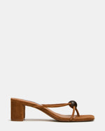 RAQUELLE Chestnut Suede Strappy Bead Thong Women's Block Heel | Steve Madden