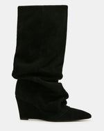 RHYS Black Suede Fold-Over Pointed-Toe Knee-High Women's Boot | Steve Madden