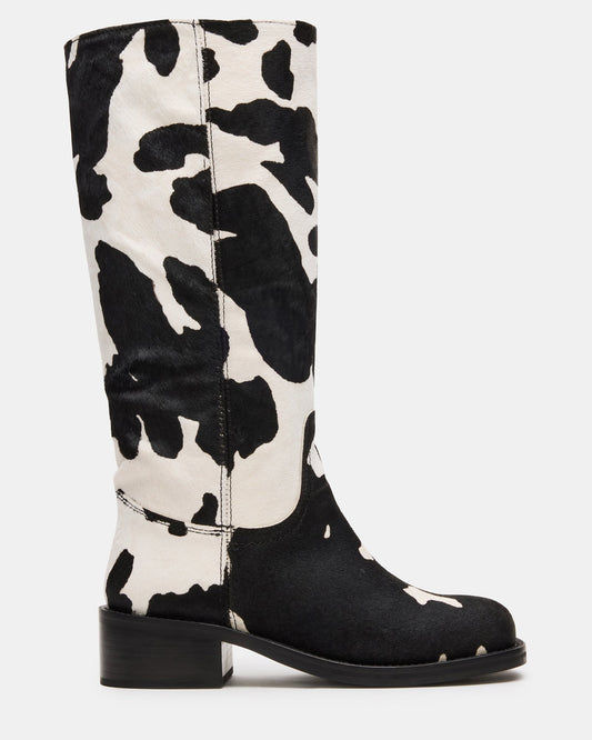 RIGGS Black Cow Print Wide Calf Square-Toe Women's Boot | Steve Madden