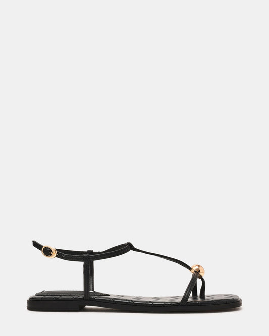 RITZY Woven Black Square-Toe Strappy Women's Sandal | Steve Madden