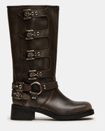 ROCKY Brown Distressed Wide Calf Knee-High Moto Women's Boot | Steve Madden
