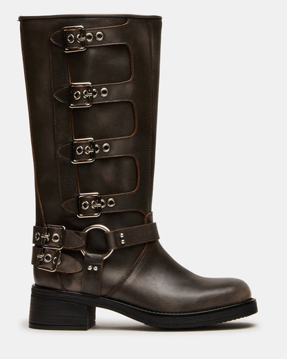 ROCKY Brown Distressed Wide Calf Knee-High Moto Women's Boot | Steve Madden