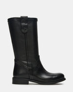 RUBEN Black Leather Rounded Toe Women's Boot | Steve Madden
