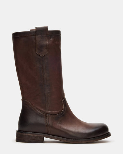 RUBEN Brown Leather Rounded Toe Women's Boot | Steve Madden