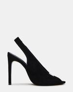 SASHA Black Suede Peep-Toe Stiletto PVC Strap Women's Heel | Steve Madden