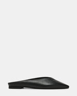 SHERMAN Black Leather Slip-On Mule Almond-Toe Women's Flat | Steve Madden