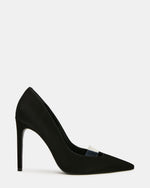 SILVANA Black Nubuck Pointed-Toe Pump Stiletto PVC Strap Women's Heel | Steve Madden