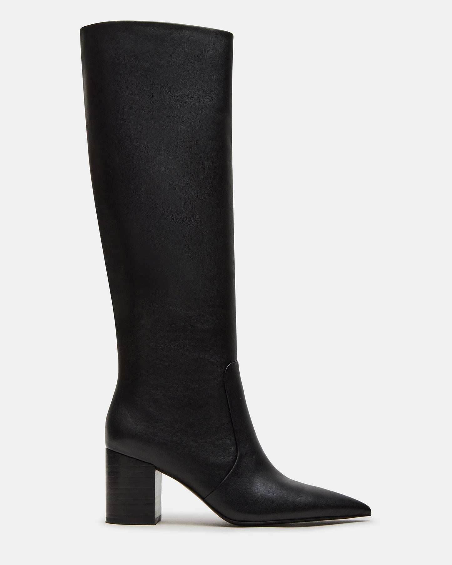 SKYLINE Black Leather Knee-High Pointed Toe Women's Boot | Steve Madden
