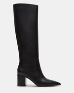 SKYLINE Black Leather Knee-High Pointed Toe Women's Boot | Steve Madden