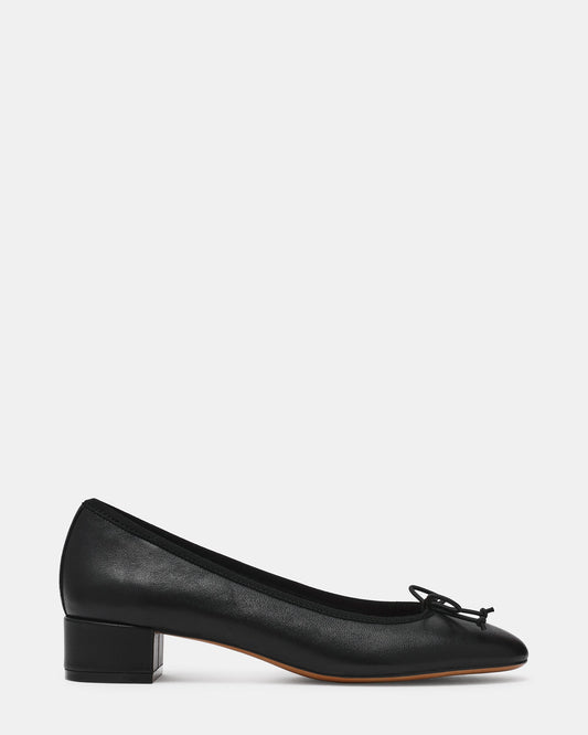 STEFFI Black Leather Ballet Bow Women's Block Heel | Steve Madden