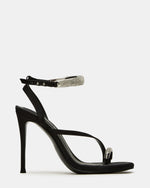 TIA Rhinestones Black Satin Open-Toe Stiletto Women's Heel | Steve Madden