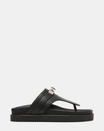 TIBBY Black Leather Thong Footbed Platform Women's Sandal | Steve Madden
