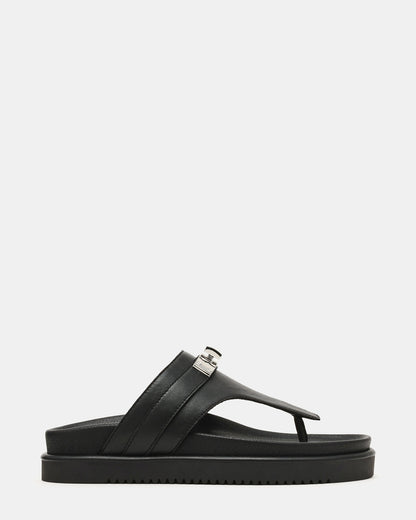 TIBBY Black Leather Thong Footbed Platform Women's Sandal | Steve Madden