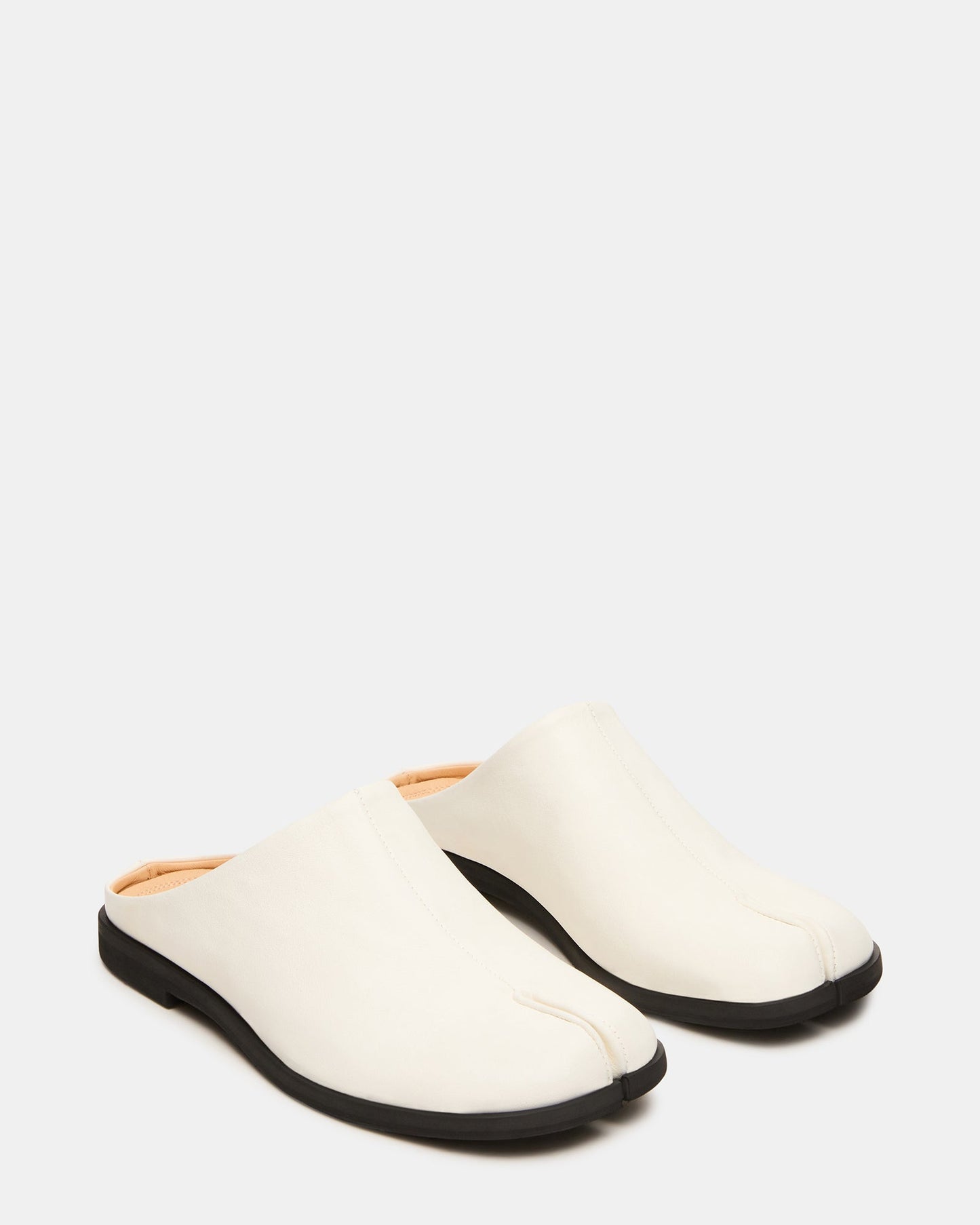 TINO White Leather Tabi Mule Split-Toe Slip-On Women's Flat | Steve Madden
