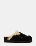 TOBIN Faux Fur Black Suede Slip-On Mule Women's Flat | Steve Madden