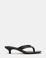 TRACIE Black Leather Thong Strap Women's Kitten Heel | Steve Madden