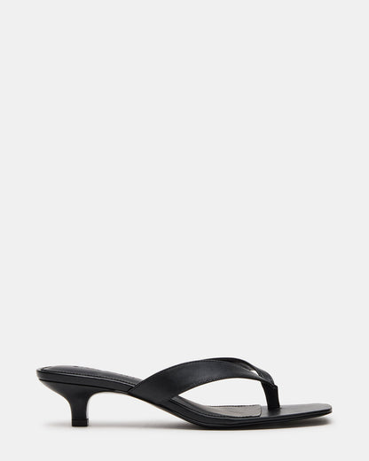 TRACIE Black Leather Thong Strap Women's Kitten Heel | Steve Madden