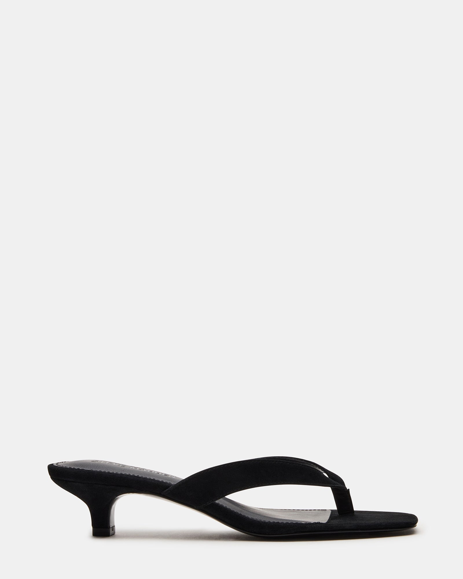 TRACIE Black Suede Thong Strap Women's Kitten Heel | Steve Madden