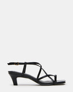 TRIANA Black Leather Strappy Square-Toe Thong Women's Kitten Heel | Steve Madden