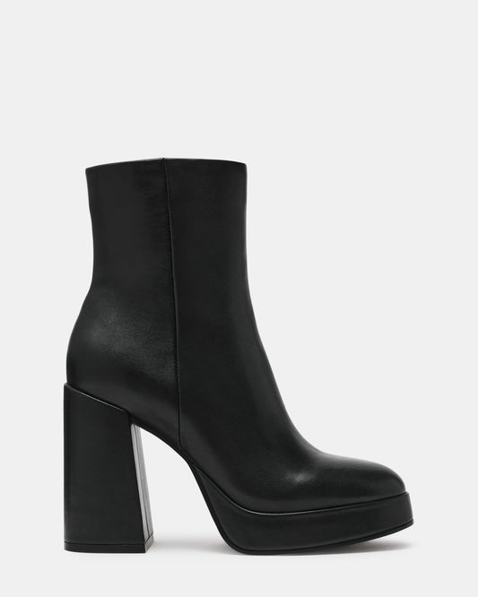 TYRA Black Leather Platform Block Heel Women's Ankle Boot | Steve Madden